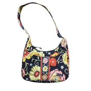 Bella Taylor Shoulder Bag Womens Small Black Floral Quilted Cotton Purse Handbag
